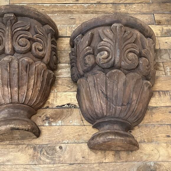 Unbranded Other - Antique Wooden Architectural Wall Shelf Sconce Hand Carved Primitive Set Of Two